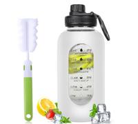 Glass Water Bottles 40 oz with Silicone Sleeve Drinking Hydration Bottles Reusable BPA Free Borosilicate Wide Mouth Motivational Water Bottles with Time Marker Spout Lid and Brush (White-1200mL)