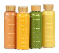 Glass Water Bottles with Lids, 4Pack 18 oz Reusable Glass Juice Bottles | Borosilicate Glass Drinking Bottles with Bamboo Caps for Juicing, Smoothies, Water, Beverage Storage, Leak-Proof & BPA-Free