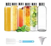 Glass Water Bottles with Lids, 6 Pack 500ml Leakproof Lids Glass Jar, with Cleaning Cup Brush, Funnel, Reusable Juice Bottles Jar for Juicing, Sauce Jar, Hot & Cold Drinks, Milk