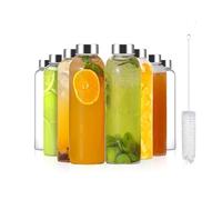 Glass Water Bottles with Lids 8pcs Glass Juice Bottles 500ml Reusable Drinking Bottle Leakproof Beverage Container Clear Glasses Bottle for Juicing Sauce Jar Hot & Cold Drinks Milk,with Brush