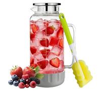 Glass Water Pitcher,68oz/2000ml Water Carafe with Lid and Silicone Base Anti-Slip Coaster, Precise Scale Line Water Jug for Milk Juice Coffee Sangria Cold or Hot Beverages
