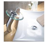 Glass Waterfall Bathroom Faucet, Single Handle Chrome Mixer Tap with Tempered Glass Disk, Modern Basin Faucet for Hot and Cold Water(31cm)