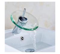 Glass Waterfall Bathroom Faucet, Single Handle Chrome Mixer Tap with Tempered Glass Disk, Modern Basin Faucet for Hot and Cold Water(12cm)