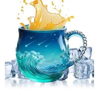 Glass Wave Mug - 14oz Hand-Blown Drinkware - Household Drink Mugs - for Hot Coffee Drinks Milk Study Living Room Teachers Students Office Restaurant Kitchen Hotel