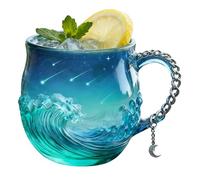 Glass Wave Mug - Sea Glass Wave Mug, Waves Glasss Mugs | 14oz Hand-Blown Glassware | Sea Lover Beverage Mugs for Juice Milk Study Living Room Teachers Students Office Restaurant Kitchen Hotel B