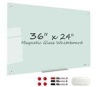 Glass Whiteboard Dry Erase Board - TANKEE Magnetic Glass White Board 36 x 24 Inches, Modern Large Frameless Tempered Glass Board for Wall, Office, Home, Shops Decor, with Marker Tray, 3' x 2'