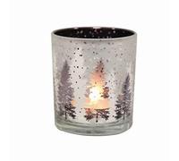 Glass Woodland Fir Tree Tea Light Holder 10cm Tall Christmas Festive Gift with 3 Tea Lights