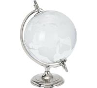 Glass World Globe with Frosted Continents, Clear Orb on Metal Stand, 360 Spin | A54230170
