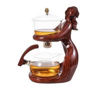 Glassa - with Strainer | Multifunctional Glass Tea Kettle | Elegant with Wooden Handle | Transparent Lazy Person Easy Drain Floral Transparent for Gathering at Home