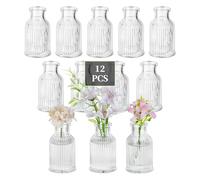 Glasseam Bud Vases for Table Decorations: 12pcs Small Glass Vase Set Lovely Clear Mini Vases for Wedding Party Centrepiece Home Decor Dining Tables