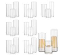 Glasseam Candles Holders Set, 24 Candle Holders Glass Vases for Decor Xmas Halloween, Dinner Candle Holder for Table Centerpiece, Cylinder Hurricane Candle Holders for Pillar Candles Votive Tea Light