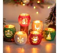 Glasseam Christmas Candle Holder Glass: Tea Light Candle Holders Set of 6 Red Green White Christmas Tea Light Holders Decorative Votive Candle Holder for PartyTable Centrepieces Decorations Gift