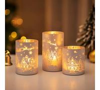 Glasseam Christmas Hurricane Candle Holder: Set of 3 Glass Cylinders for Pillar and Votive Candles - Silver Jar for Home Decor, Xmas Table Decoration, Gift