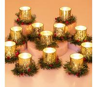 Glasseam Christmas Tea Light Holders: Gold Candle Holders with Candle Ring Set of 12 Glass Tealight Holders for Christmas Table Centrepiece Mercury Votive Candle Holder for Home Decor Party Decoration