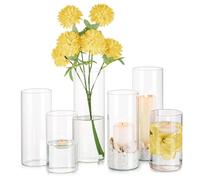 Glasseam Clear Glass Cylinder Vase: 6 Pcs Hurricane Vases for Pillar Candle