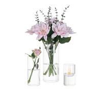 Glasseam Cylinder Glass Flower Vase: 3 Pcs Clear Hurricane Candle Holder | 10/15/20cm, For Rose, Pampas Grass, Tulip, Floating Candles, Living Room, Dining Table Centrepiece Decoration, Wedding Decor