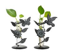 Glasseam Desktop Propagation Station for Plants, Cute Glass Vase for Flowers, Creative Black Metal Framed Bud Vases Set of 2, Hydroponics Plant Terrarium Small Vase, Decorative Vases for Living Room