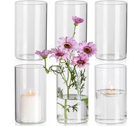 Glasseam Flower Vase Glass Vases, 6 x Clear Small Vase Set, 15 x 8.5 cm Cylinder Round Glass Vase, Beautiful Flower Vases for Tulips, Minimalist Decorative Vases, Candle Holder for Wedding, Table