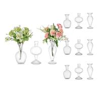 Glasseam Glass Bud Vases for Centerpieces Bulk: 12pcs Ribbed Small Clear Vase Modern Mini Vase for Flowers Handmade Decorative Vases for Home Decor Short for Wedding Table Living Room Tiny Single Rose