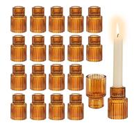 Glasseam Glass Candle Holder for Candlesticks: 20PCS Amber Candle Holders for Taper Candles Small Fall Candle Stick Holders Bulk for Table Wedding Centerpiece Christmas Halloween Living Room Decor