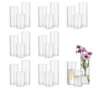 Glasseam Glass Cylinder Vase for Flower: 24 Pcs Hurricane Vases for Candle | 10/15/20cm, Clear, For Tulip, Pampas Grass, Pillar, Floating Candles, Dining Table Centrepiece Decoration, Wedding Decor