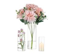 Glasseam Glass Cylinder Vase for Flower: 3pcs Clear Hurricane Candle Holder | 15/20/25cm, For Rose, Pampas Grass, Tulip, Floating Candles, Living Room, Dining Tables Centrepiece Decoration, Wedding
