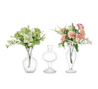 Glasseam Glass Small Bud Vases: 3 Pcs Ribbed Clear Vase for Single Flowers