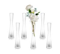 Glasseam Glass Tall Thin Flower Vase: Handmade 6Pcs 24.5cm Modern Single Stem Narrow Clear Vases Living Room Table Centrepiece Slim Cylinder Home Decor for Wedding Ornaments Pampas Grass Rose Tulip