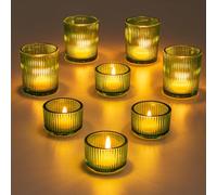 Glasseam Green Tea Light Candle Holder: 8Pcs Ribbed Glass Tealight Holder