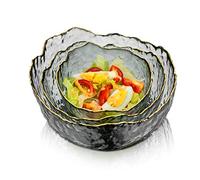 Glasseam Grey Glass Serving Bowls: 3Pcs Stackable Salad Bowls | Deep Trifle Bowl, Soup, Fruit, Dessert, Pasta, Curry, Popcorn, Cereal, For Mixing, Dining Party, Catering