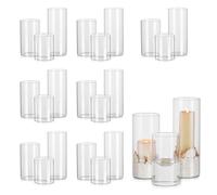 Glasseam Hurricane Glass Candle Holder 24, Pillar Candle Holders for Living Room Home Decoration, Decorative Clear Cylinder Vase for Flowers Tealight Floating Votive Sticks Candles Christmas Deco