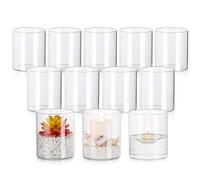 Glasseam Hurricane Glass Candle Holder Set 12, Cylinder Floating Candle Holders for Pillar Candles, Pillar Candle Holder Small Vases for Flowers, Clear Candleholders for Wedding Table Centrepiece