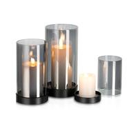 Glasseam Hurricane Glass Candle Holders: Set of 3 Anthracite Grey Candle Holders for Pillar Candles Modern Small Candle Holders with Glass Candle Chimney Clear Candleholder for Wedding Decor