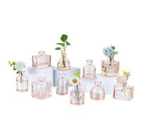 Glasseam Mini Bud Vases for Centrepiece: 10 Pcs Amber Glass Small Vase Set