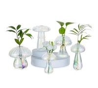 Glasseam Mushroom Propagation Stations for Plants: Iridescent Propagation Vase of 5 Glass Hydroponic Jars for Home Room Window Table - Unique Mushroom Decor Gifts for Plant Lovers