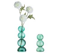 Glasseam Round Bubble Vase for Flowers, Small Green Set of 2, Blown Glass for Decor, Cute Unique Bud, Aesthetic Single Flower, Hydroponic Plant for Dining Table Decorations