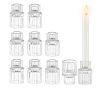 Glasseam Small Candlestick Holders, Clear Glass Candle Holder Set of 10, Ribbed Christmas Candle Holders for Living Room, Modern Candle Stick Holders Candleholders for Wedding Centrepiece Home Decor