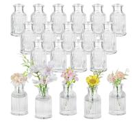 Glasseam Small Flower Vase for Centrepiece: 20pcs Glass Bud Vases Set for Wedding Party Table Centrepieces Home Living Room Decorations- Clear Ribbed Mini Vase for Flowers Plant