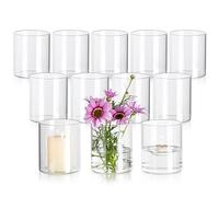 Glasseam Small Glass Vase, Clear Cylinder Bud Vases for Flowers, 10 x 8.5 cm Set of 12, Decorative Hurricane Vase Candle for Wedding Table Centrepiece Decor