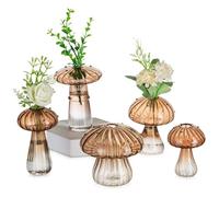 Glasseam Small Mushroom Vase for Decor: 5 Brown Plant Propagation Station