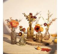Glasseam Small Vases Glass for Home: Bud Vase for Table Centrepiece Decor | 5 Pcs Brown Vase Set for Dried Flowers, Fresh Plant, Autumn Decoration, Living Room, Bedroom, Gift for Party, Thanksgiving