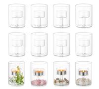 Glasseam Tea Light Holders Glass, Modern Hurricane Glass Candle Holder for Votive Candles, Tealight Candle Holders for Living Room, Clear Dinner Candle Holder Set of 12 for Wedding Centerpiece