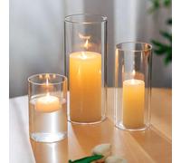 Glasseam Thickened Hurricane Glass Candle Holder: 3Pcs Large Candle Holders | 3mm thick, 3 Different Size, For Pillar Floating Candles, Cylinder Vase, Table Centrepieces, Home Decor, Wedding