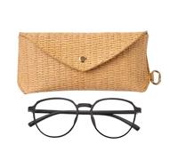 Glasses Case - Protective Woven Straw Box with Hook, Durable Sunglasses Holder, Soft Interior Eyewear Storage, Lightweight Nature-Style Shell, Scratch-Resistant Secure Closure | Desk Travel Car
