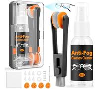 Glasses Cleaner with Anti Fog Spray, Cleaning Pads, Microfiber Cloth, Black | Portable Spectacle Cleaner, Repair Kit with Screws, Screwdriver, Nose Pads, Ear Grips, Storage Case, Safe for All Lens