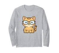 Glasses Kawaii Cat Drawing. Cute Animal Artwork. Long Sleeve T-Shirt