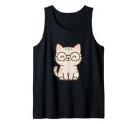 Glasses Kawaii Cat Drawing. Cute Animal Artwork. Tank Top