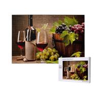 Glasses Of Wine With Wine Bottle And Grapes,1000 Pieces Wooden Jigsaw Family Game Jigsaw Puzzles for Adults Teens Home Decor