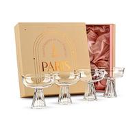GLASSIQUE CADEAU Modern Paris Coupe Cocktail and Champagne Glasses | Set of 4 | 230 ml Borosilicate Saucers for Espresso Martini, Cosmopolitan, Daiquiri, Manhattan, Sidecar