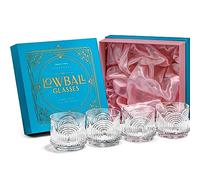 GLASSIQUE CADEAU Vintage Art Deco 1920s Gin Tumbler Cocktail Glasses | Set of 4 | 260 ml Crystal Old Fashioned Glassware for Drinking Classic Bar Drinks | Heavy Base Short Rocks Lowballs